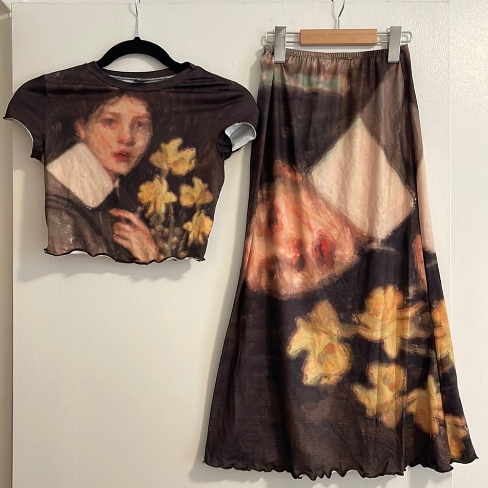 Artsy painting graphic skirt set